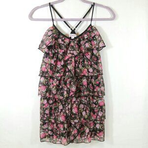 Candie's Sleeveless Ruffle Camisole Women's Medium Pink Black Floral